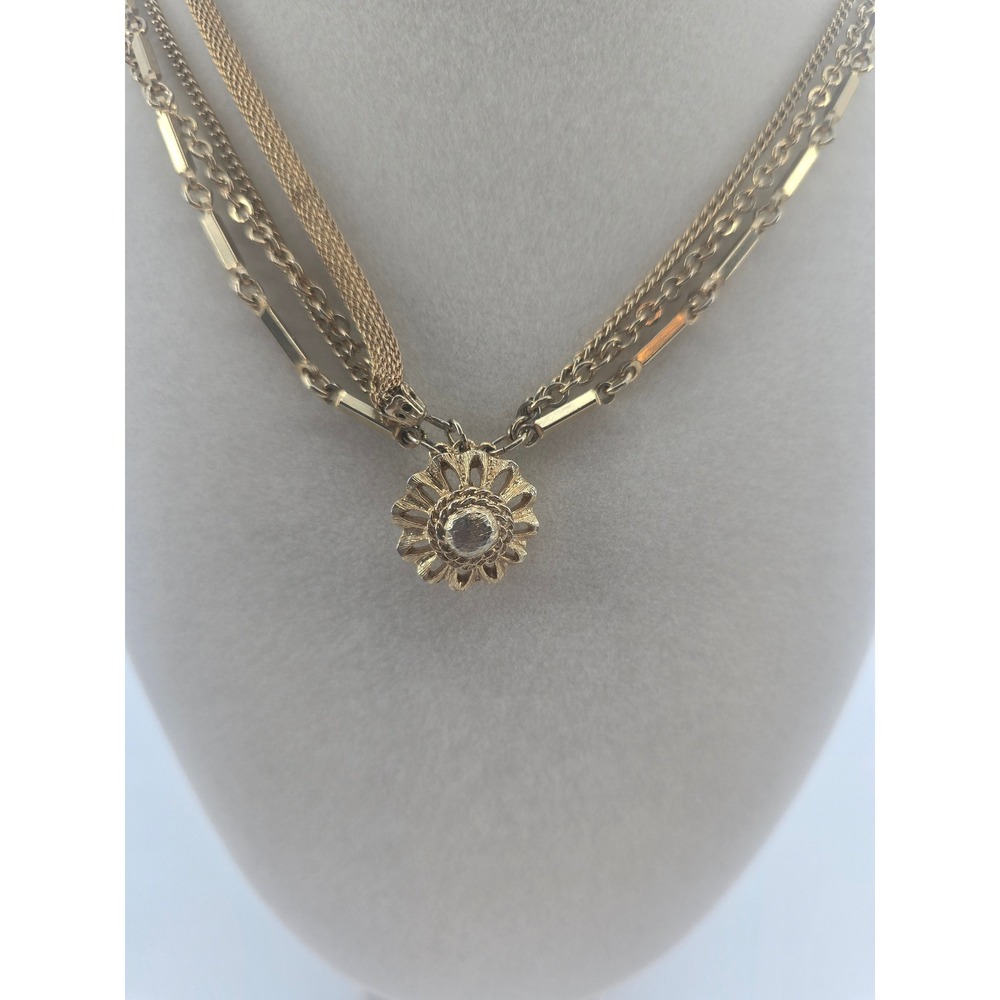 Necklace Womens Layered Gold Tone Sunburst Rhinestone EUC - Picture 2 of 3
